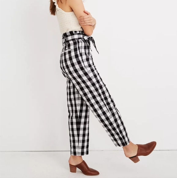 Madewell paper bag pants in gingham black and white 00 - Picture 2 of 7